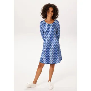 A-Linien-Kleid ANISTON CASUAL, Damen, Gr. 44, N-Gr, marine, blau, royalblau, blau, hellblau, weiß, Milano Rib, Obermaterial: 85% Viskose, 10% Polyester, 5% Elasthan, Jacquardmuster, bedruckt, gemustert, A-Linie kniefrei, Rundhals, Kleider A-Linien-Kleid, mit farbharmonischem Retro-Druck
