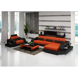 JV Möbel Wohnlandschaft Orange-schwarz Ecksofa+Sessel - Orange, Schwarz