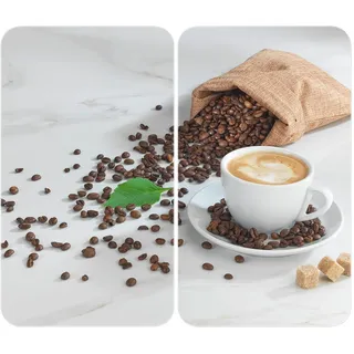 WENKO Herdabdeckplatte Universal Mod. Café Aromatica, höhenverstellbar für alle Herdarten, Schneidebrett und Spritzschutz, Glas, 30 x 52 cm, 2-teilig