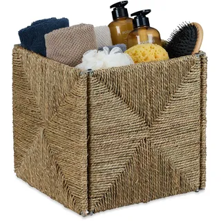 Relaxdays Aufbewahrungskorb Regalkorb aus Seegras und Metall 33 x 61 x 10 cm braun