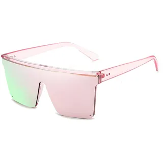 Dollger Retro Eckig Sonnenbrille Damen Herren Groß Mode Flat Top Big Rahmen Shades,Pinke