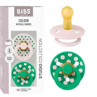 BIBS Polka Dots Schnuller 2er-Pack, BPA-frei, Kirschform Nippel. Naturkautschuk/Latex, Hergestellt in Dänemark, Größe 2 (6-18 Monate), Petal/Cactus