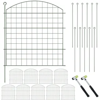 Relaxdays Teichzaun, 10 Zaunelemente, HB je 78x75 cm, Garten, Begrenzungszaun Oberbogen, zum Stecken, Metall, dunkelgrün