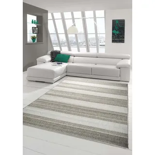 Traum Teppich Sisal Optik Küchenteppich moderner Läufer Flachgewebe gestreift in grau beige Größe 80x200 cm