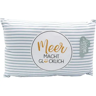 Dekohelden24 Meer Macht Glücklich Kissen, mit Bezug aus 100% Baumwolle, L/B/H: 40 x 13 x 23 cm.