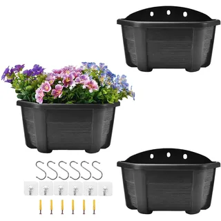 ORIMERC 3er Wandbehang Pflanzgefäß Blumentopf für Geländer Zaun Balkon Außen-und Innenbereich Küche Kräuterpflanzenkorb Vertikaler Garten Wohnwandmontage- halbrund-flache Rückseite-dunkles Kaffeebraun