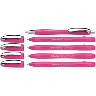Schneider Slider Memo XB und Slider Rave XB Kugelschreiber (Gehäusefarbe: power pink, Schreibfarbe: blau) 4+1 Stück