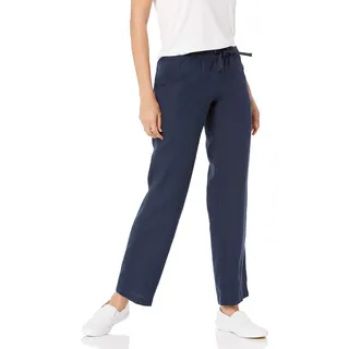 Amazon Essentials Damen Hose aus Leinengemisch mit Kordelzug lockere Passform weites Bein (in Übergröße erhältlich), Marineblau, XS