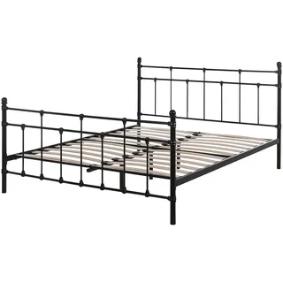 BELIANI Bett Schwarz Metall mit Lattenrost 160 x 200 cm hohem Kopfteil dekorative Sprossen Klassisch für Mädchen Jugendzimmer Schlafzimmer - Schwarz