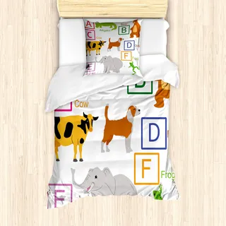 ABAKUHAUS Lehrreich Mantele, Zoo-Tiere für Kinder, Milbensicher Allergiker geeignet mit Kissenbezügen, 135 cm x 200 cm - 80 x 80 cm, Mehrfarbig