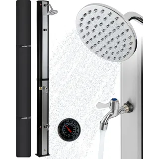 AREBOS Solardusche 35 L | 216 cm, Thermometer, Fußdusche & Abdeckhaube - Schwarz