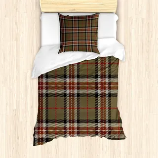 ABAKUHAUS Kariert Bettbezug Set für Einzelbetten, Scottish Geometrisch, Milbensicher Allergiker geeignet mit Kissenbezug, Schwarz Braun Rot - Schwarz, Braun, Rot