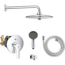 GROHE Vitalio 260 - Dusch- Installationsset (inkl. Einhand- Wannenbatterie, 1500mm Brauseschlauch, Testsieger- Handbrause, 260mm Kopfbrause), rund, chrom