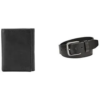 Fossil Herren Ingram Schwarzes Leder Portemonnaie und Brody Gürtel, Set