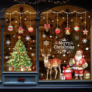 Edonkvi 86 Stk Fensterbilder Weihnachten Groß, Wiederverwendbar Weihnachtsdeko Selbstklebend XXL, Schneeflocken Fensteraufkleber Kinder Weihnachts Fensterdeko, Fenstersticker Sterne Häuser Aufkleber