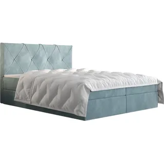 Roe Furniture | Boxspringbett 140x200 cm - Hellblau, Komplett-Set mit Matratze, Polsterbett, Betten, Familienbetten, Gästebett - ALTEA - Hellblau
