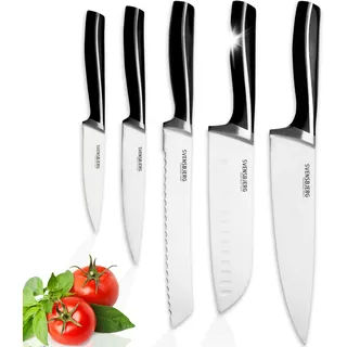 SVENSBJERG Messer-Set, 5-tlg, Küchenmesser-Set, Kochmesser-Set, Chef-Messer, Scharfe Edelstahl-Messer | Küche, Obst, Gemüse, Fleisch, hochwertiges Profi Set | SB-KS301