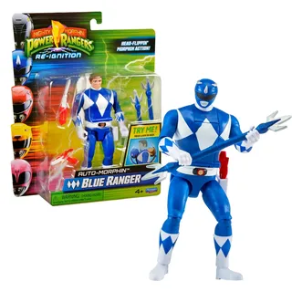 Power Rangers - Auto-Morphin, 2-in-1-Figur mit Gelenken, 15 cm, Blauer Ranger – Billy Cranston, für Kinder ab 4 Jahren, PWG074