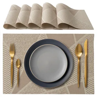 IPEA 6er Set Tischsets Abwaschbar Beige - 45 x 30 cm - für Abendessen, Mittagessen, Frühstück, 6 Stück - Waschbar, Hitzebeständig, rutschfest, Schmutzabweisend, für Küchentisch und Wohnzimmer