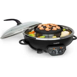 Klarstein Szechuan - Hot Pot und Grillplatte, Hot Pot Topf Volumen: 5 Liter, Hot Pot Grill 1350 Watt / 38 cm Ø, Grillplatte: 600 Watt / 22 cm Ø, Heizelement aus Aluminium, schwarz - Schwarz