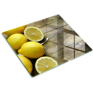 Tulup Glasplatte 60x52 cm Zitronen auf Holz , Gelb , Glas , 60x0.4x52 cm , Küchen, Küchenelektrogeräte, Herde, Herdabdeckplatten