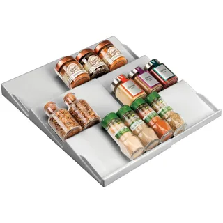 mDesign Schubladen Organizer für Gewürze – von 20 cm bis 36,8 cm ausziehbares Gewürzregal für die Küchenschublade – Küchen Organizer mit drei Ebenen für Gewürzgläser– grau