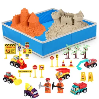 NK Magic Sand Set für Kinder 2 3 4 5 6 Jahre - Kinderspielzeug-Bauset mit 1.36kg Sand in 2 Farben und Sandkasten 40x40cm, Originelles Geschenkspielzeug für Weihnachten und Geburtstag (48 Stück)