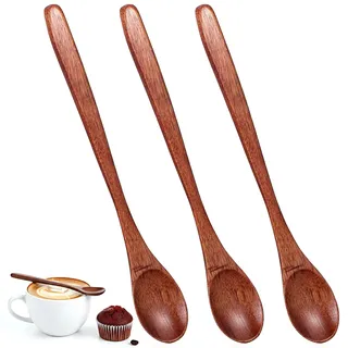 3 Stück Lange Teelöffel Holzlöffel Klein Langstieliger Holz Löffel Set Langgriff Wooden Spoon Honigrührlöffel Honiglöffel Mit Langem Griff Langen für Honig Müslilöffel Kaffee Tee Kochen Rühren Braun