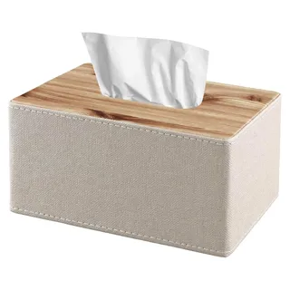 Taschentuchbox aus Kunstleder, moderne Kosmetiktücherbox für Badezimmer, Schlafzimmer, Esszimmer und Büro (Beige, 19×12×9.5) - Beige
