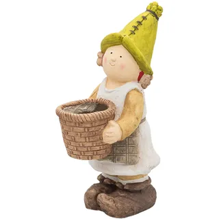 Wichtelstube-Kollektion Gartenfigur XL Julia als Gärtnerin mit Blumentopf Gartendeko Figuren Bruchsicher Wetterfest für außen Dekofigur mit Blumenkübel