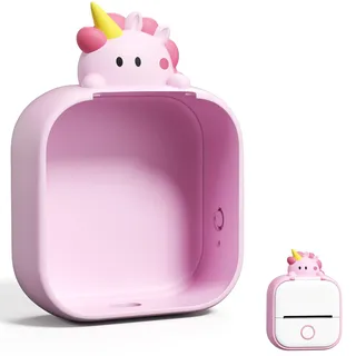 Memoking T02 Schutzhülle - Einhorn-Form, Weiches Silikon, Niedliches Design | Kompatibel mit T02 Minidrucker Mini Thermodrucker Handy Bluetooth Mini Drucker Fotodrucker Tiny Printer Taschendrucke, Rosa