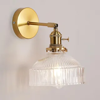 GreeLustr Wandbeleuchte Loft-Wandlampen Gold Vintage Wandlampe mit Schalter, Wandleuchte Innen E27 Nachttischlampe Wand Drehbare für Schlafzimmer Flur Wohnzimmer, Kegelform Klares Glas 17cm