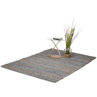 Relaxdays Baumwollteppich, handgewebter Wohnzimmerteppich, Webteppich fürs Kinderzimmer, 160 x 230 cm, grau/bunt