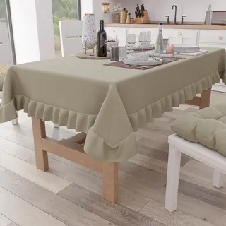 PETTI Artigiani Italiani - Rechteckige Rüschen-Tischdecke Mit Volant, Einfarbige Baumwoll-Tischdecke, X6-Sitzer (140 x 180 cm) Sand