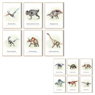 MeinBaby123® Dino Poster Kinderzimmer doppelseitig | Dinosaurier Poster 6er Set DIN A4 |12 Motive I Bilder Kinderzimmer Jungen | Dino Deko Kinderzimmer (Poster Set doppelseitig V1)