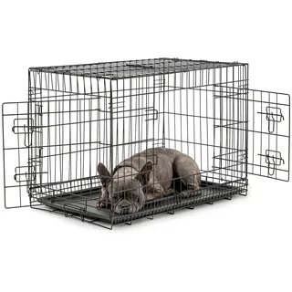 lionto Tiertransportbox für Hunde und Katzen, vielseitiger Transportkäfig mit hygienischer Kunststoffwanne, 76x49x56 cm, Hundebox aus Metall mit stabilen Sicherheitsverschlüssen & Trennwand, schwarz