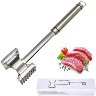 Fleymu Fleischklopfer aus Edelstahl 28 cm, Doppelseitiger Fleischklopfer aus Edelstahl, Premium Schnitzelklopfer Hammer für Küche, Spülmaschinenfest, Steak Zartmacher, für Schnitzel Koteletts, Steaks