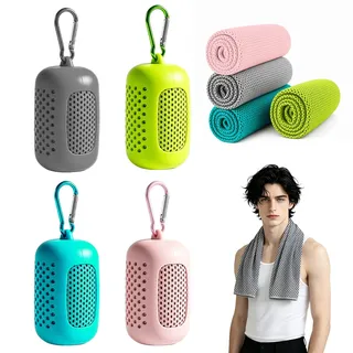 4 Stück Kühlendes Handtuch Kühlhandtuch Cooling Towel Kühlendes Handtuch Kühltücher Sporthandtuch Kühlende Handtücher Schnelltrocknend Fitness Outdoor Sports mit Silikonhüllen(Lila Grün Blau Grau)