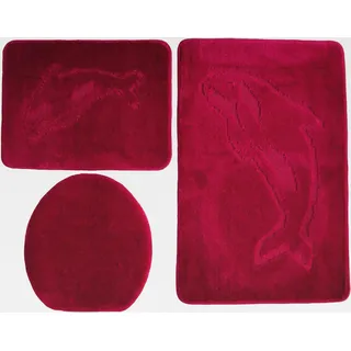 3- teiliges Badvorleger Set Delphin Muster, Bad Teppich 55cm X 85cm ohne Auschnit gerade für Hänge WC (Bordeaux)