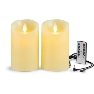 Wiederaufladbare LED Kerzen Mit Fernbedienung - USB Ladekabel Inbegriffen, Halloween Kerzen, Flammenlose Flackern, Outdoor Mit Timer (12.5cm 2 Stück-Ivory)