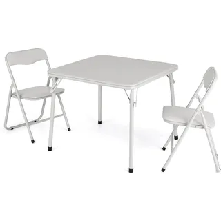 Klapptisch für Karten & Aktivitäten - Set mit Tisch und 2 Klappstühlen - Lederbezogen, Gepolstert - Metallrahmen - Für Kinder, Essen & Spielen - Beige - Beige