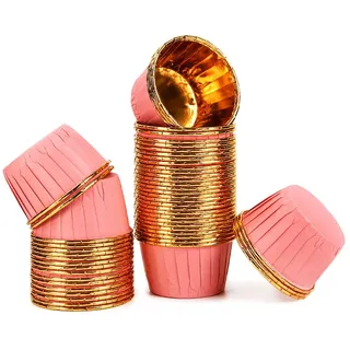 Spesh 50 Stücke Papier Backförmchen Muffinbecher Muffinformen Einweg-Backbecher für Muffinform Bronnie Cupcake (Pink-Gold)
