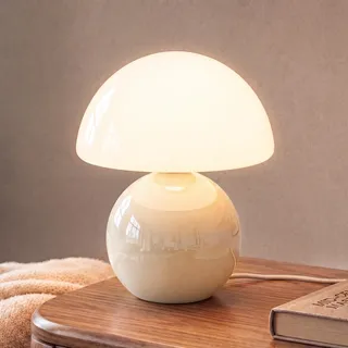 Dawnwake Pilz Nachttischlampe Tischlampe, Led Dimmbar Tischleuchte Deko Wohnzimmer, Schlafzimmer Tischlampen, Mushroom Bedside Table Lamp, Keramikbasis Glas Klein Nachtlampe (Creme)