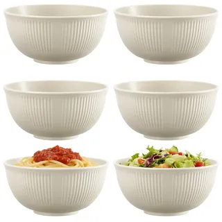 6Stück Kunststoff Müslischalen, Unzerbrechlich Plastik Schüssel 6 Farben 750 ml,Frühstück Schalen Mikrowelle & Spülmaschinenfest,Leicht Camping Schüssel für Suppen,Müsli,Nudeln,Reis,Salat Beige