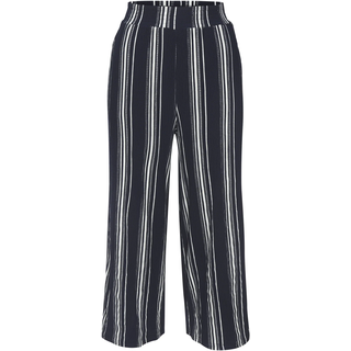 7/8-Hose LASCANA "mit locker-luftigem Bein", Damen, Gr. 40, N-Gr, schwarz-weiß (marine, weiß gestreift), Crêpe, Obermaterial: 71% Viskose, 27% Polyester, 2% Elasthan, Crinkleoptik, gestreift, weit 7/8-Länge, Hosen 7/8-Hose, aus strukturierter Ware, sommerliche Schlupfhose, Strandhose