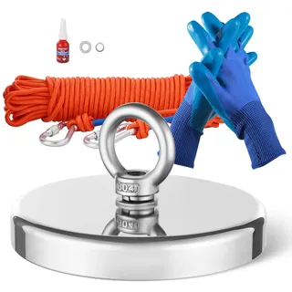 Vevor Magnet-Angelset Magnet Angel Kit (Orange) 590 kg einseitige Zugkraft, Seltenerd-Neodym-Magnet-Angelset inkl. Enterhaken Hochleistungsseil Handschuhe (Blau) Ringschraube Kleber