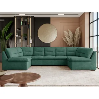 MKS Meble Sofa XXL U-Form Beige, Wohnlandschaft U Form mit Schlaffunktion, Sofa mit Schlaffunktion, Schlafsofa, Wohnzimmer Couch mit schlaffunktion - Comodo U - Grün Stukture - Grün