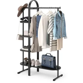 Umbra Bellwood Kleiderständer, Freihstender Kleiderschrank mit Kleiderstange für Mäntel und Kleider, mit Ablage für Schuhe und Accessoires, Schwarz