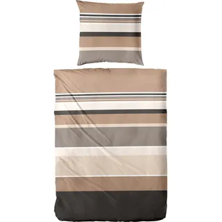 Bettwäsche Mako-Satin Streifen beige-grau 135 x 200 cm - Braun, Beige