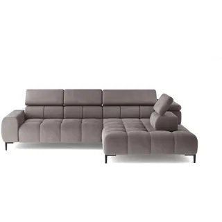 DOMO-HOME Ecksofa PLAZA L mit elektrischer Sitzverstellung 300x216cm | Komfortable U-Form | Verstellbare Kopfstützen | Hochwertige Polsterung | Modernes Design mit Metallfüßen | Farbe braun Solar | Rechts - Braun